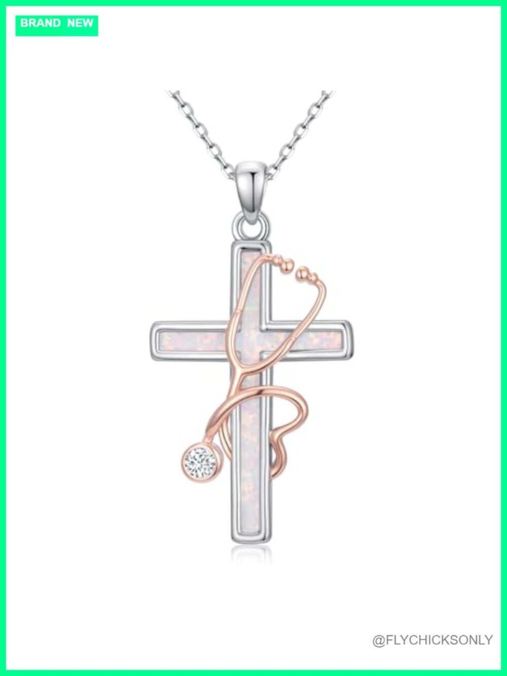 Stethoscope Cross Necklace 925 Sterling Silver Opal Nurse Pendant Gift